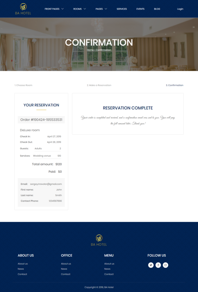 Bookings, Orders, Payments - BA Hotel theme